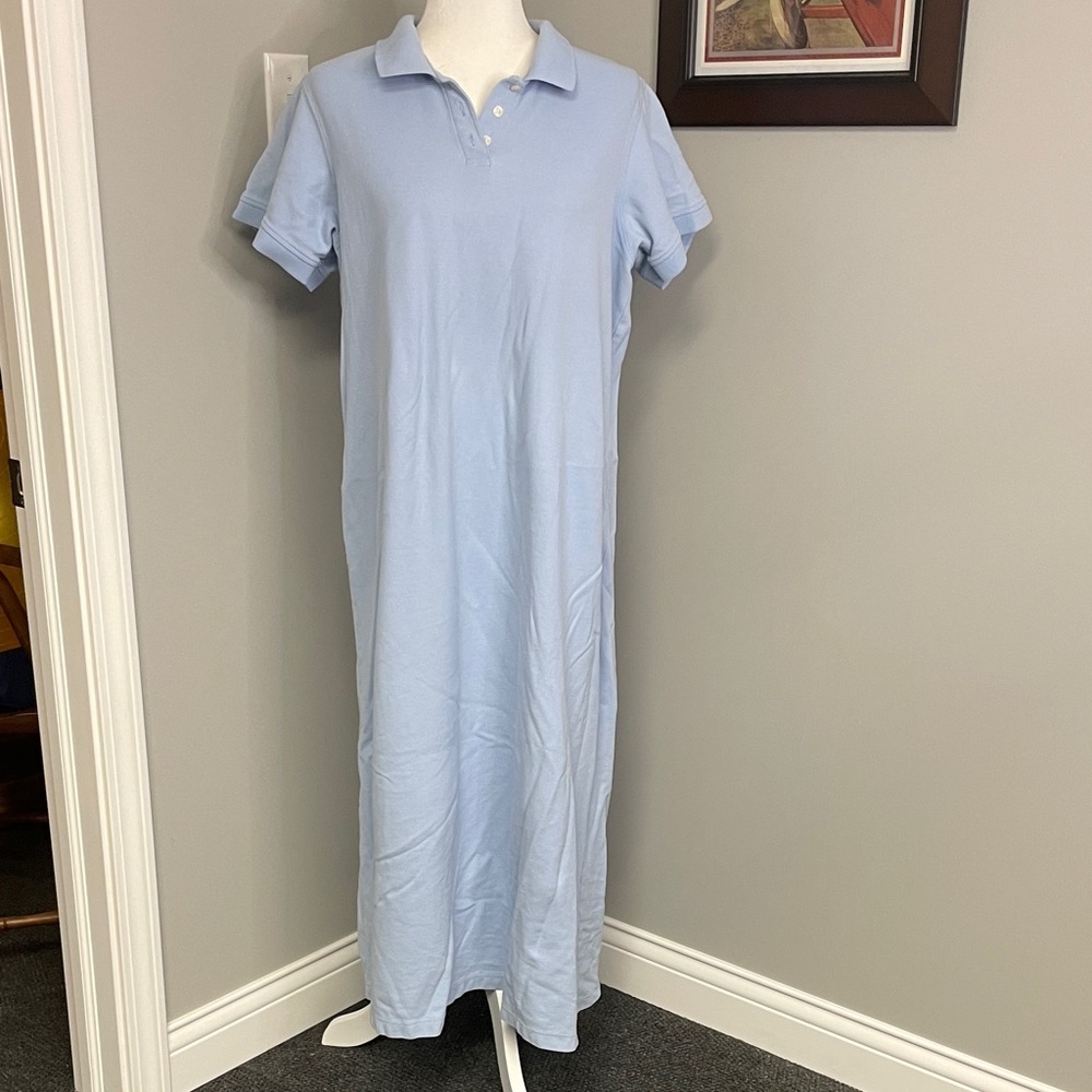 LL Bean Womens Polo Maxi Dress Size XL Petite Light Blue Preppy Casual Beach